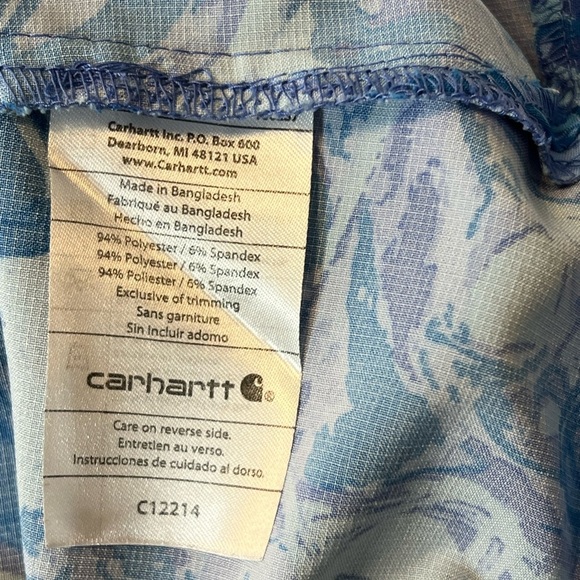 Carhartt Women’s size small blue patterned V neck scrub top nurse two pockets - Picture 5 of 7